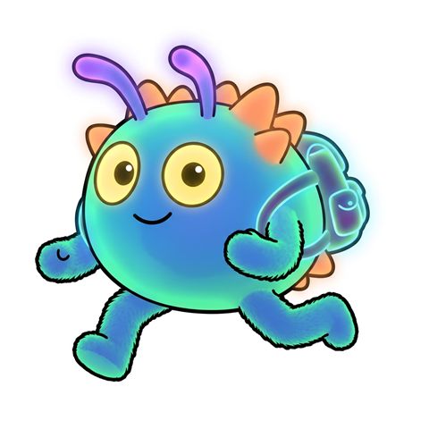 A blue cartoon creature with antennae, running