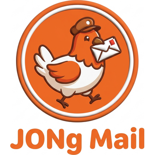 JONg Mail logo: a courier chicken carrying a letter